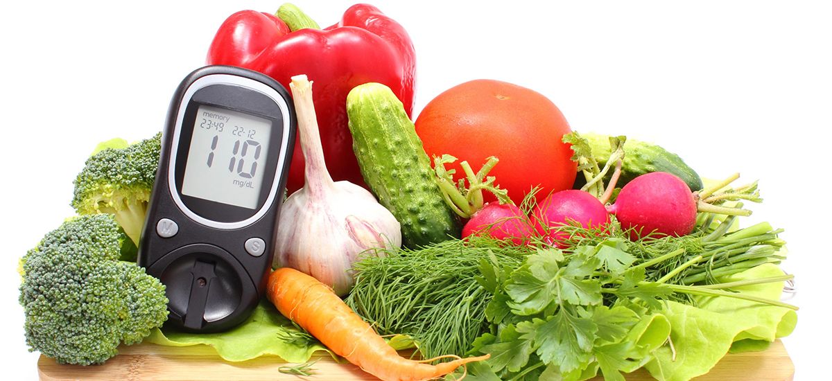 Slide Image of healthy foods and diabetic monitoring device